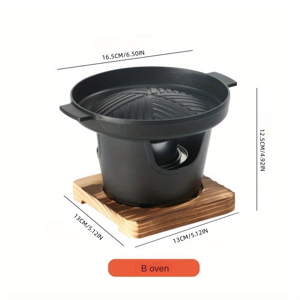 Bir kishi uchun Yapon uslubidagi barbekyu pechasi, uy ichidagi alkogol pechi va karbon plitasiga ega tashqi mini barbekyu pechasi bilan.