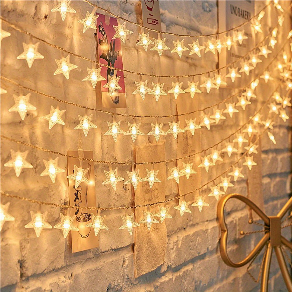 Battery-Operated Warm White LED String Lights for Indoor Decoration 10/20/40 Stars