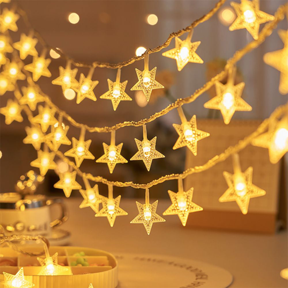 Battery-Operated Warm White LED String Lights for Indoor Decoration 10/20/40 Stars
