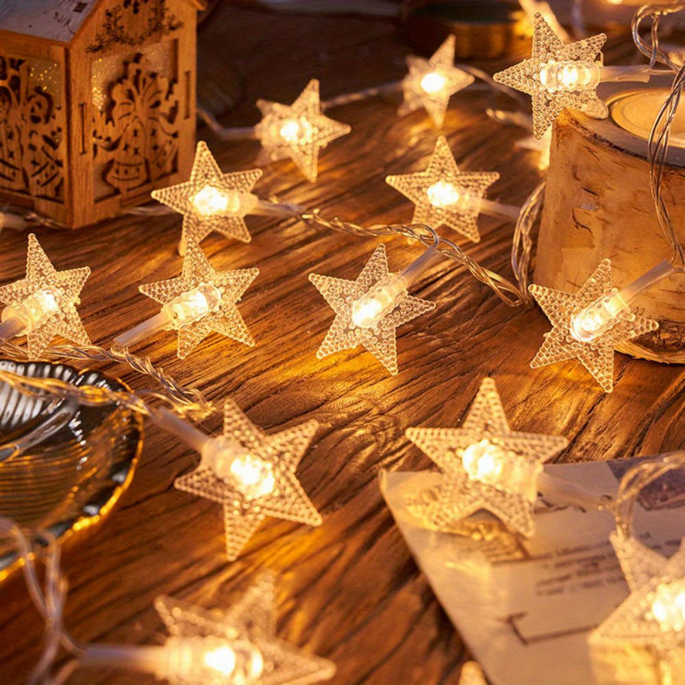 Battery-Operated Warm White LED String Lights for Indoor Decoration 10/20/40 Stars