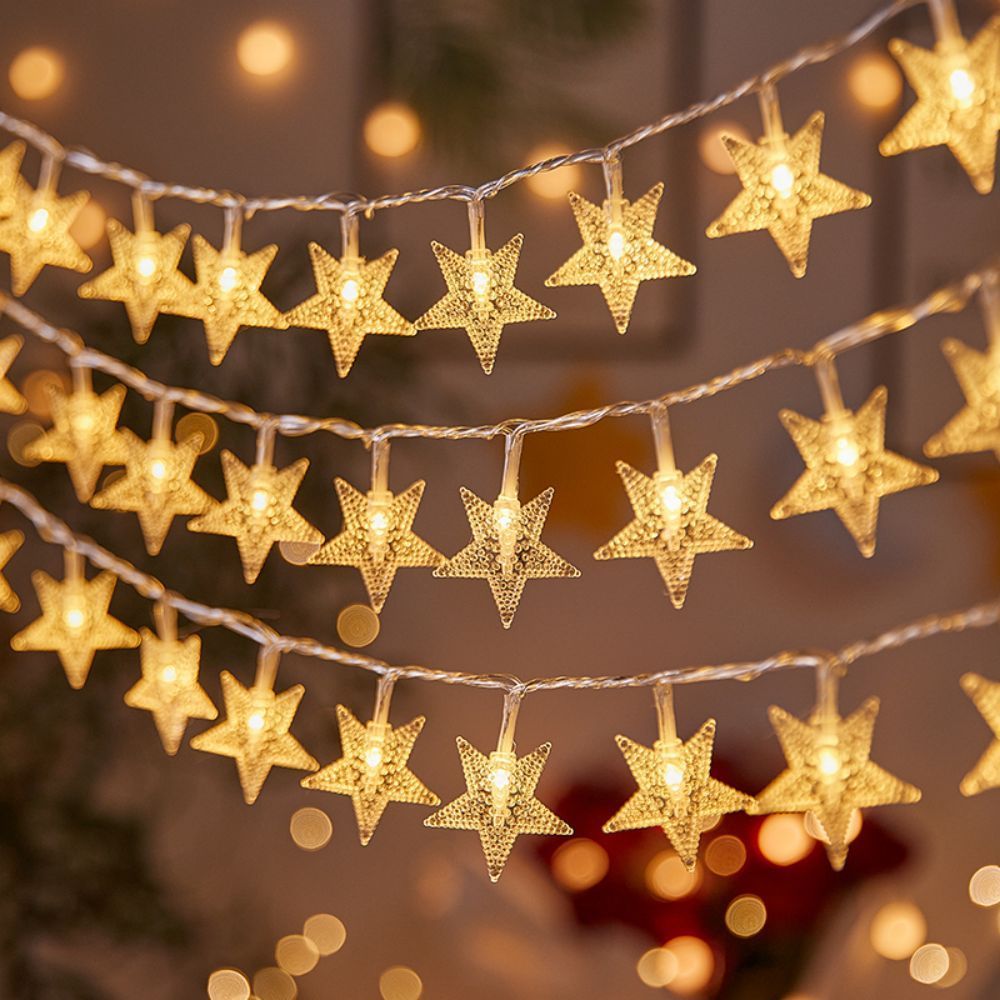 Battery-Operated Warm White LED String Lights for Indoor Decoration 10/20/40 Stars