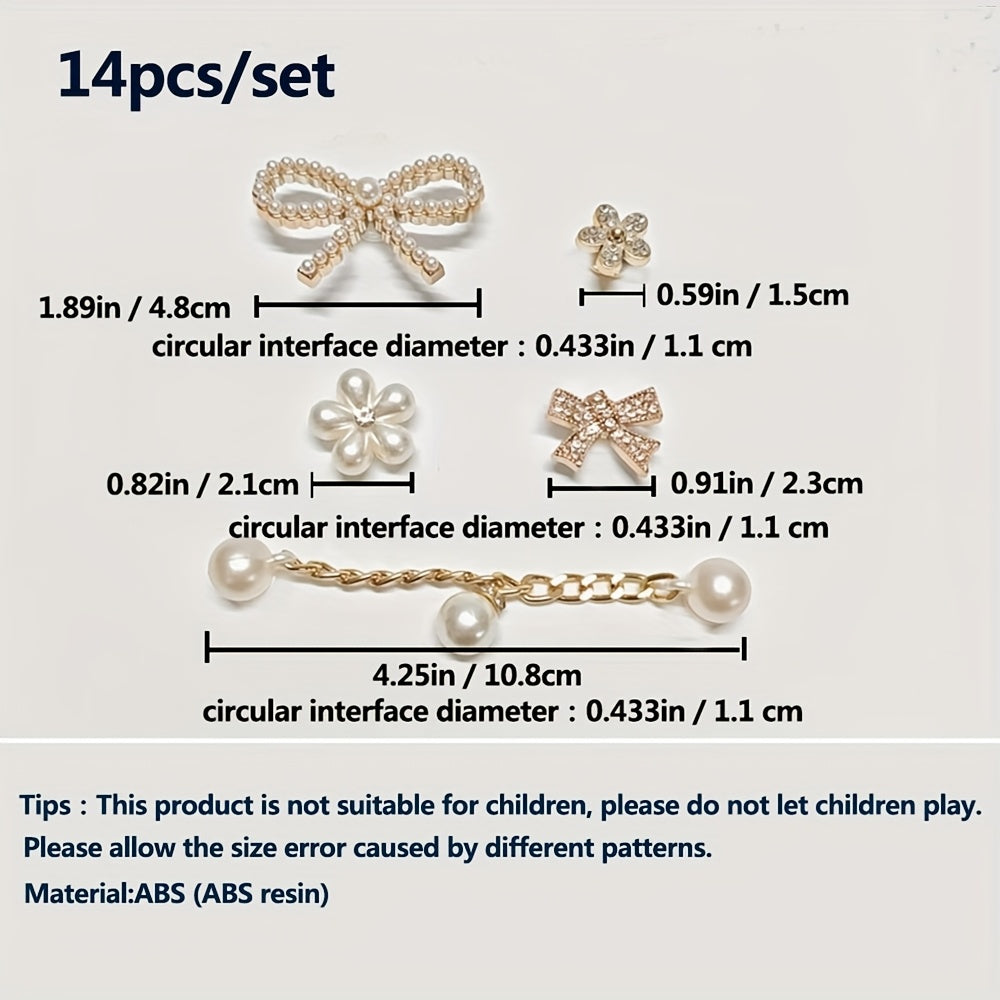 Unisex DIY Shoe Accessories Set Imitation Pearl Rhinestone Chain Buckle