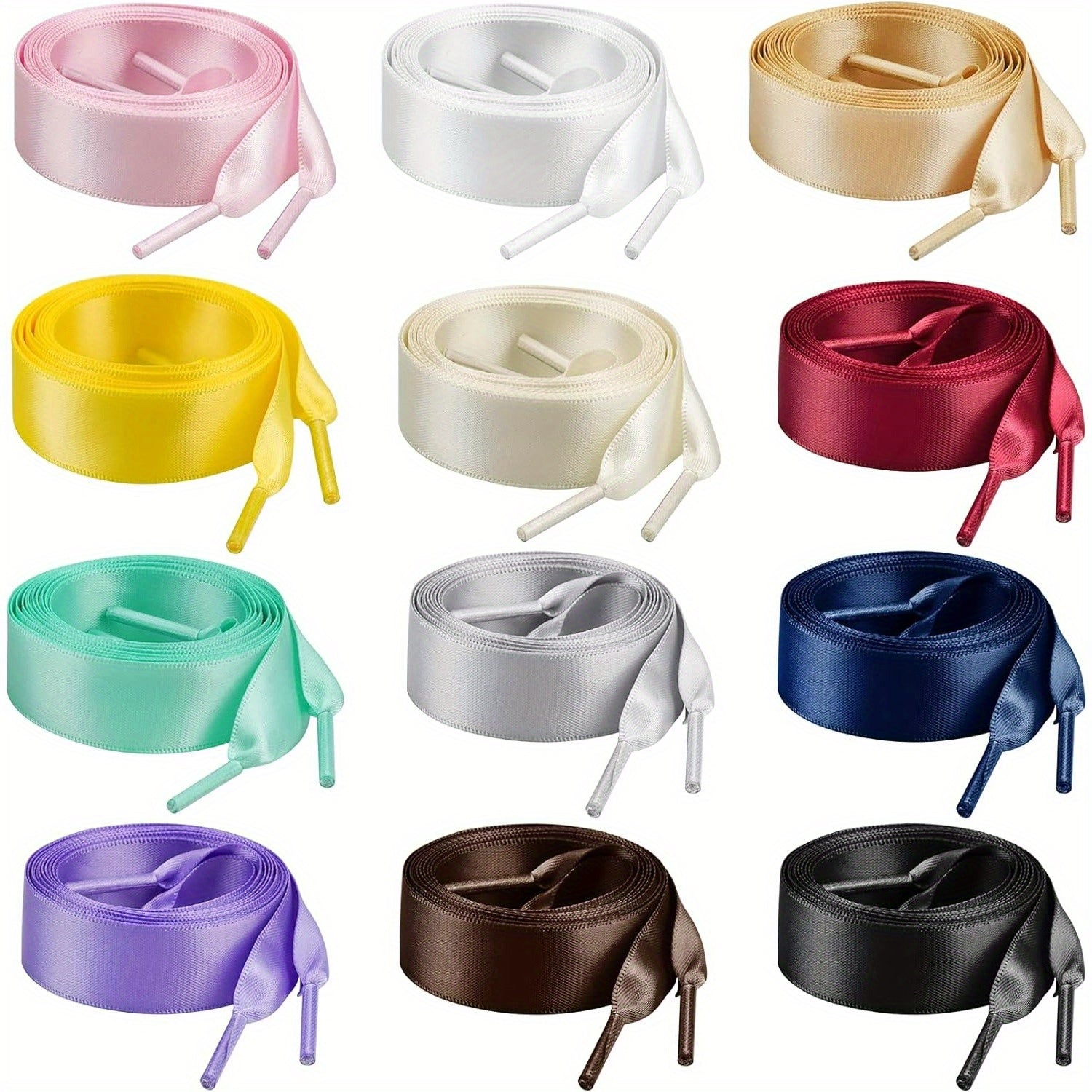 12 Pairs Flat Satin Shoelaces for Sports Shoes, Colorful, 120cm