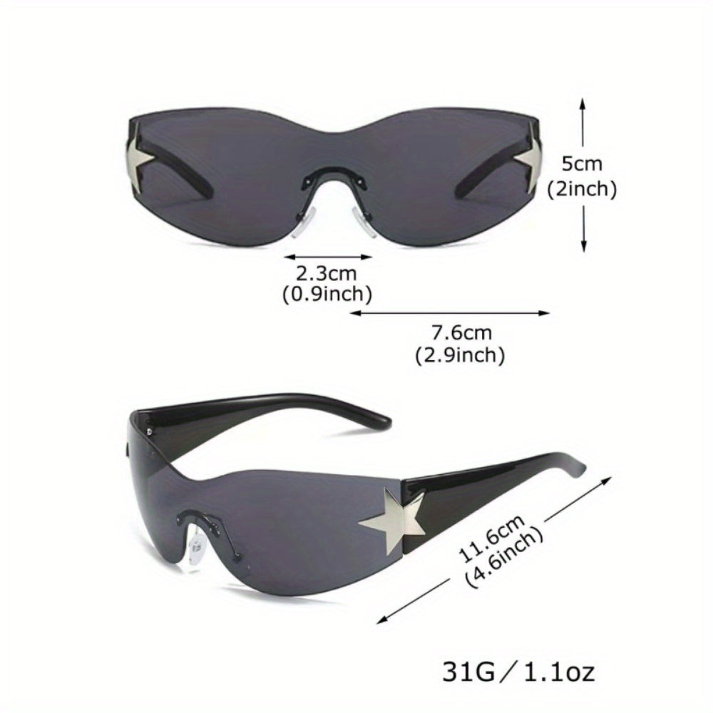 Gafas de sol sin montura para mujer con decoración de estrellas para ciclismo y fiestas en la playa