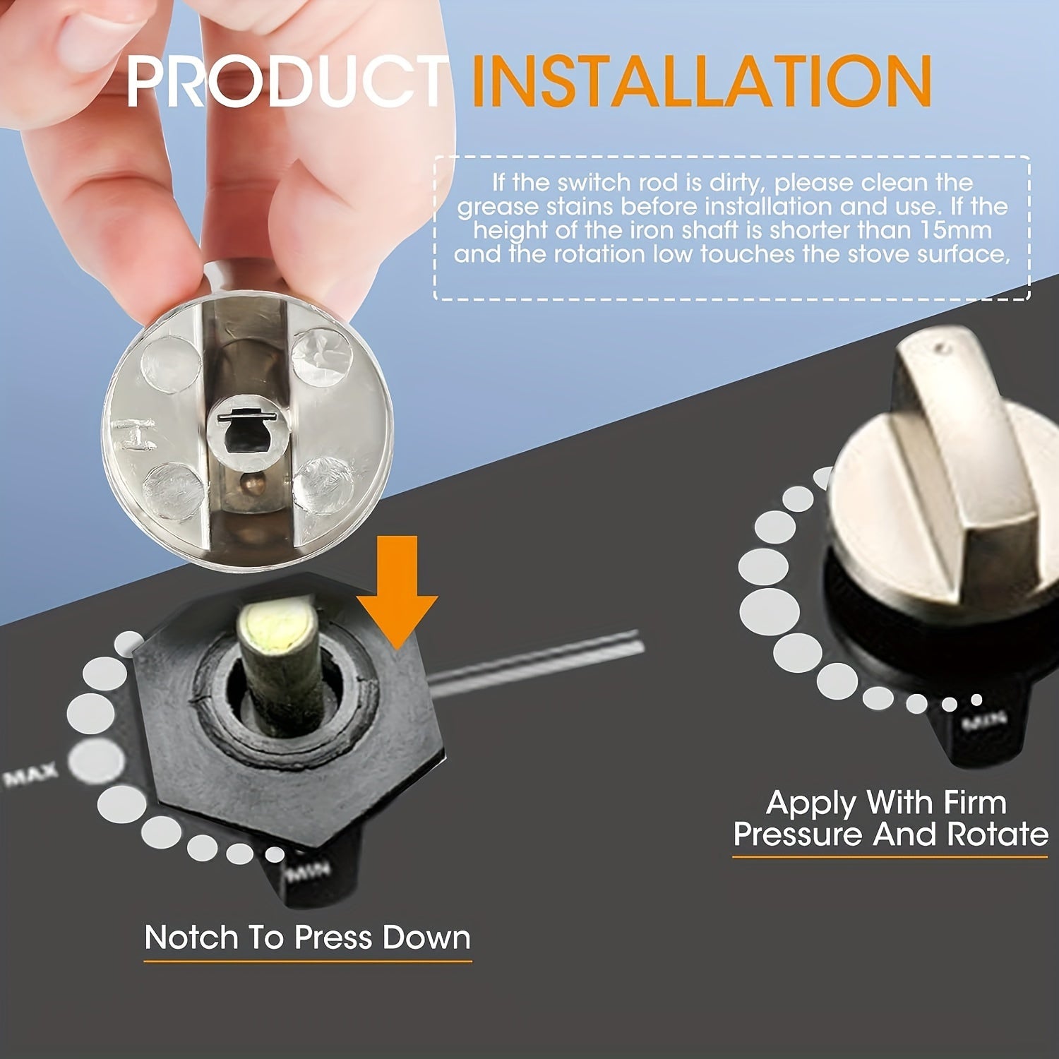 Four Metal Gas Hob Knobs Universal 6mm Switch Dial for Kitchen Gas Stoves