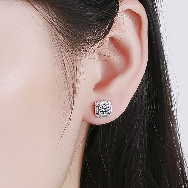 Silver Plated Jewelry Set with Moissanite Birthstone Pendant and Stud Earrings for Women