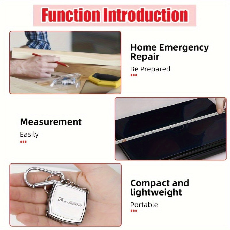 2m Retractable Keychain Tape Measure ABS Steel Belt Compact Measuring Tool Silver