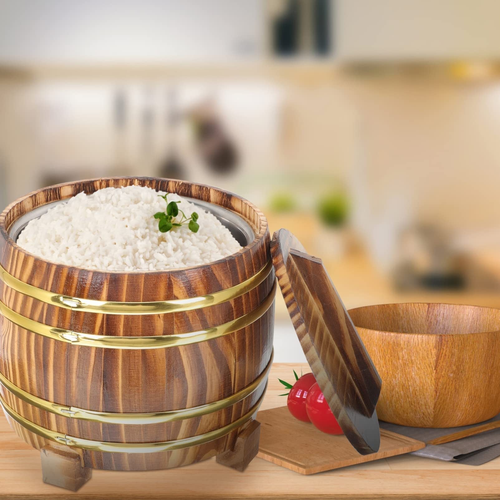 Wooden Rice Steamer Set with Stainless Steel Lining for Sushi Oke and Traditional Cooking