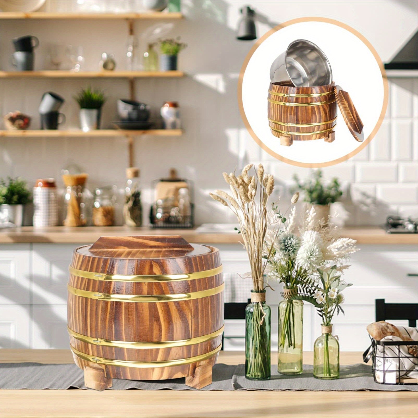 Wooden Rice Steamer Set with Stainless Steel Lining for Sushi Oke and Traditional Cooking