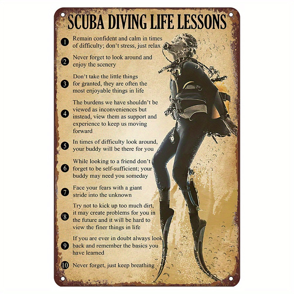 Metal Sign Scuba Diving Life Lessons Wall Art for Diving Enthusiasts and Interior Decor