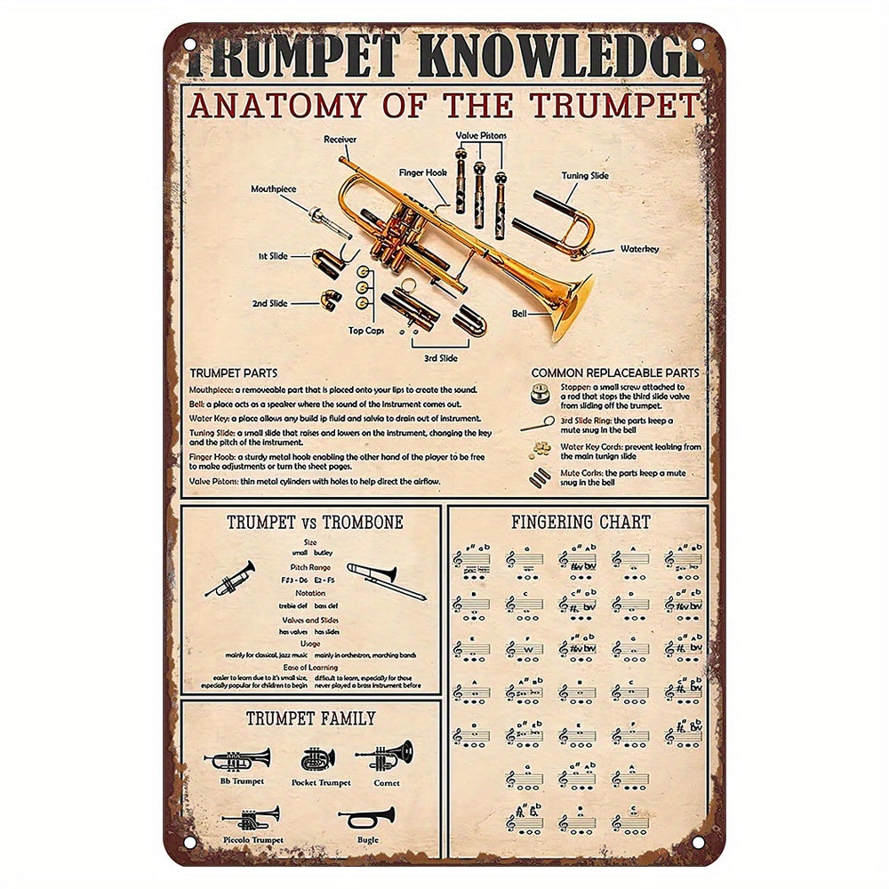 Metal Wall Art Sign with Trumpet Design for Music Rooms Bars and Cafes