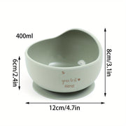 Baby Bowl and Spoon Set with Suction Cup, BPA-Free Silicone, Wooden Handle