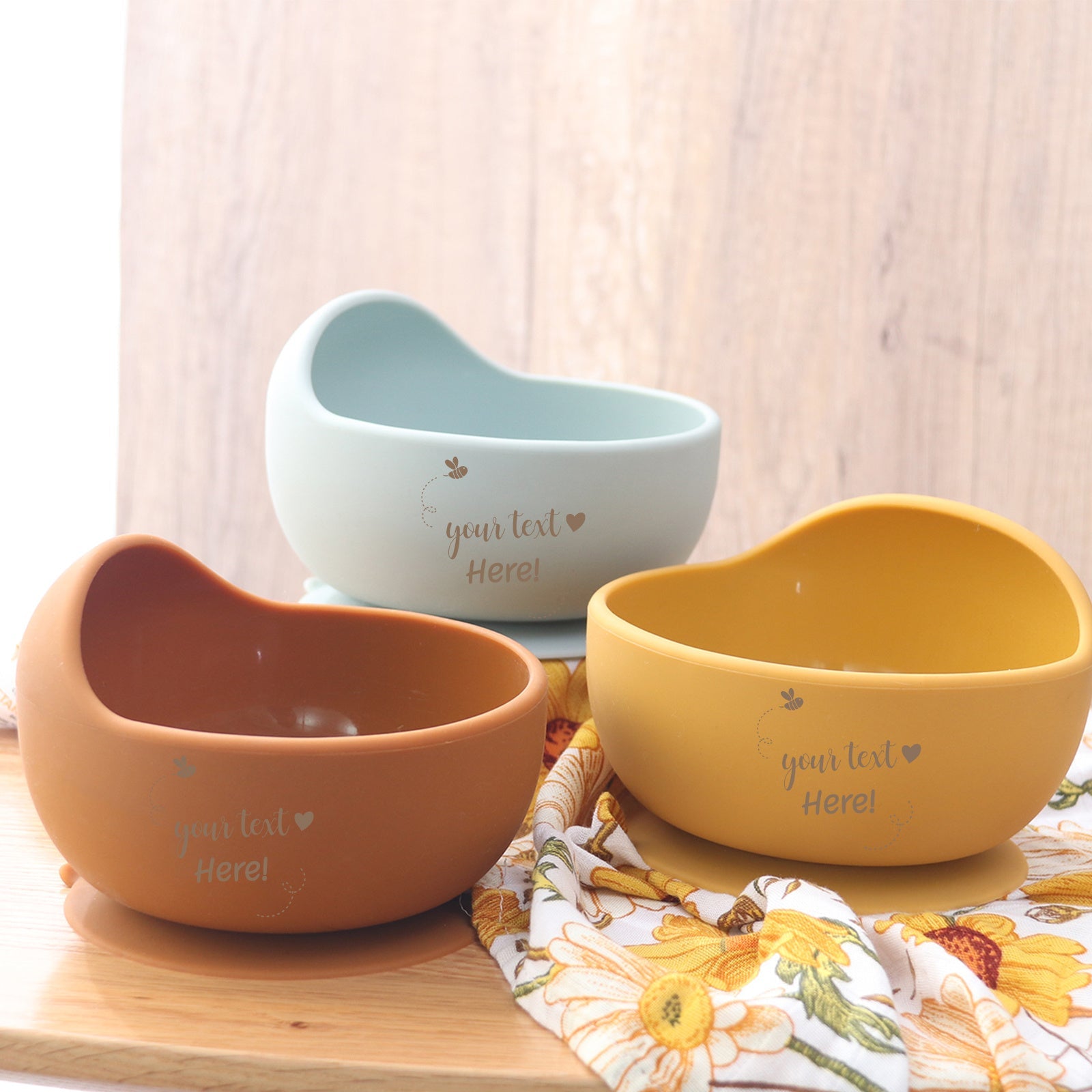 Baby Bowl and Spoon Set with Suction Cup, BPA-Free Silicone, Wooden Handle