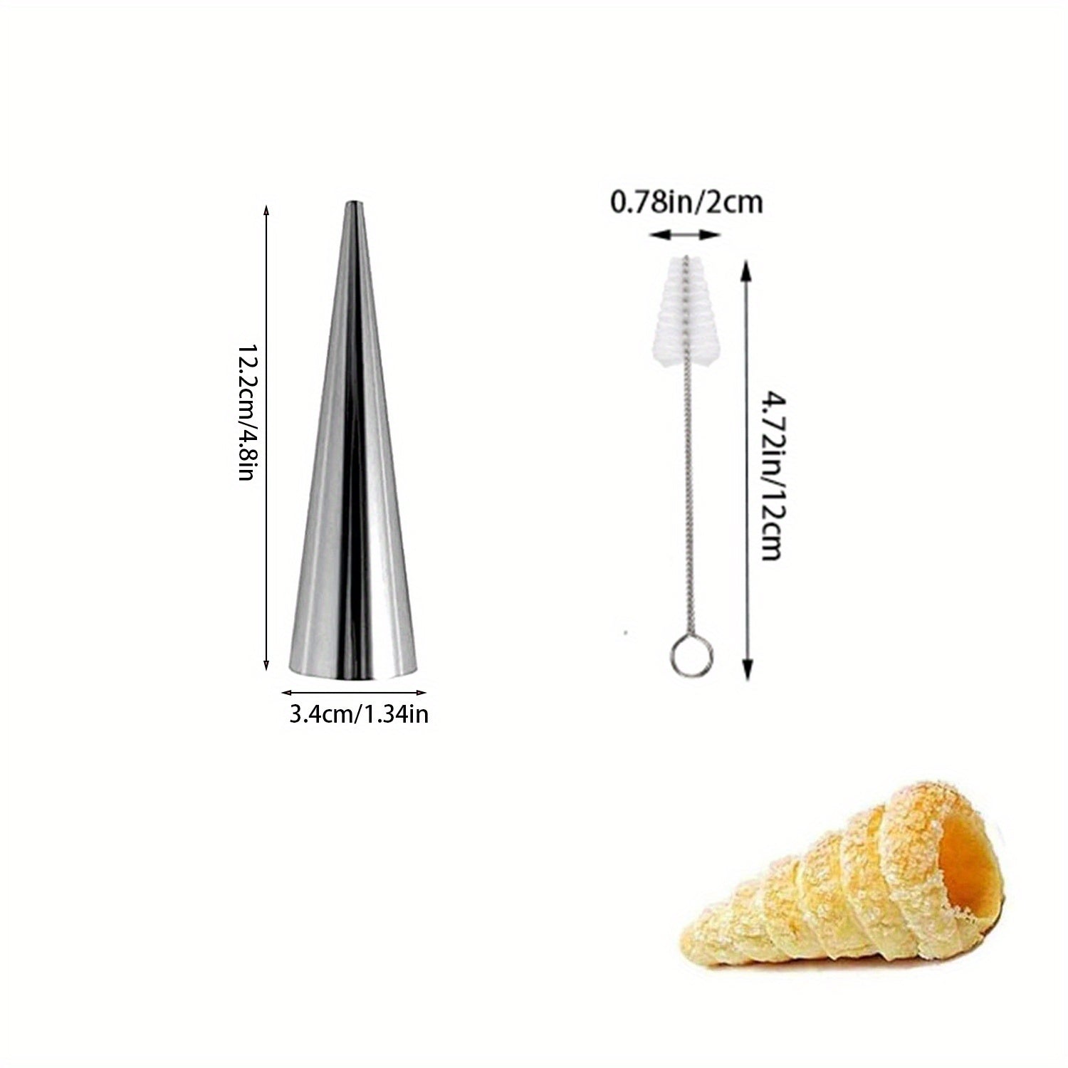 Stainless Steel Cream Horn Molds Set with Cleaning Brush Conical Pastry Forms for Baking