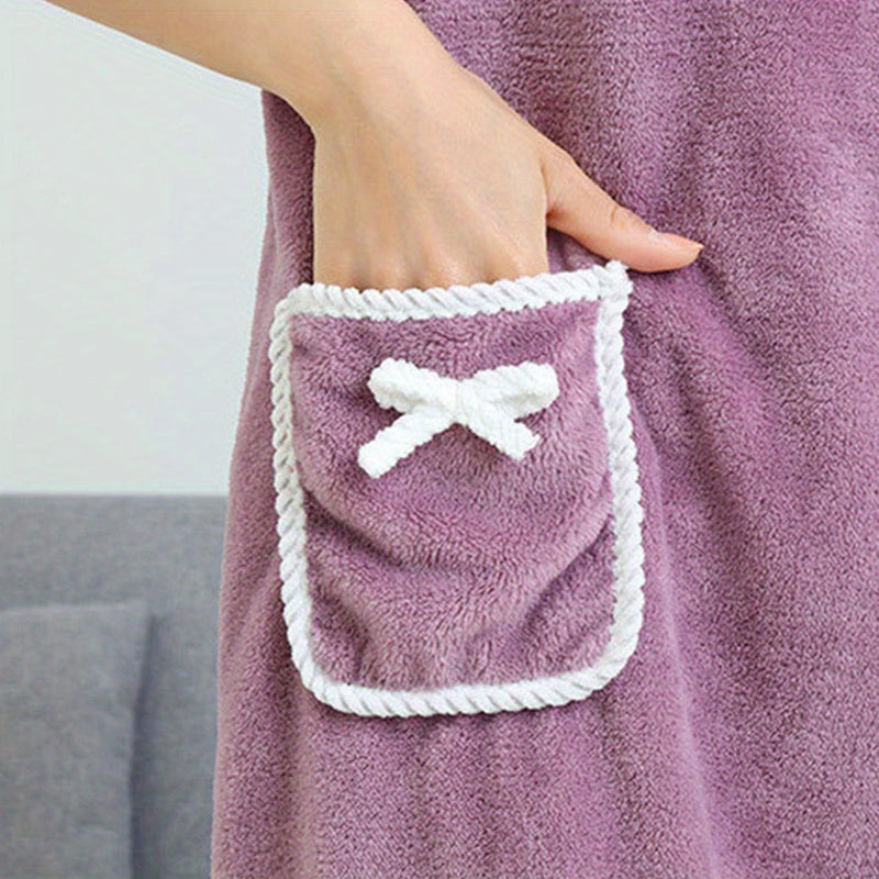 Women's Coral Velvet Bath Towel Skirt with Bowknot Quick-Drying Soft