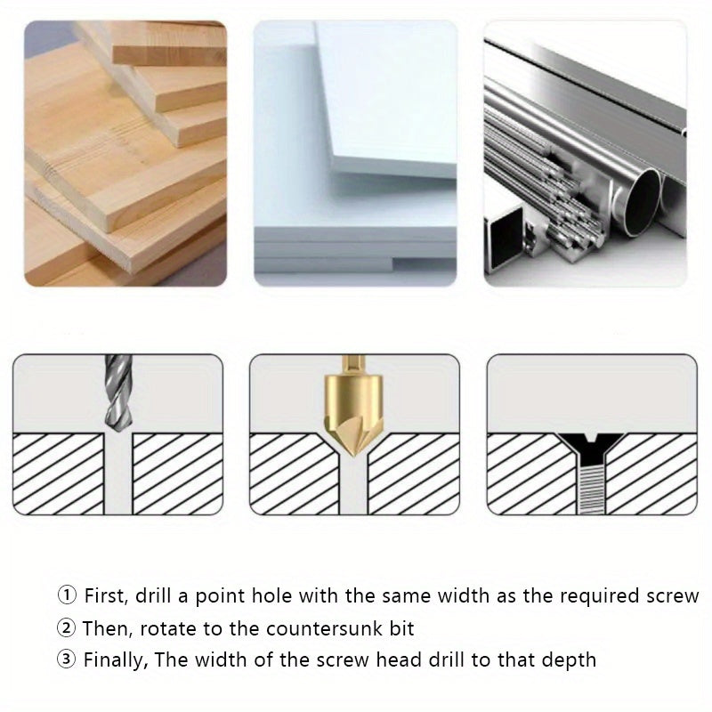 6 Pieces Woodworking Chamfering Drill Bit Set 6–19mm HSS Countersink Tools