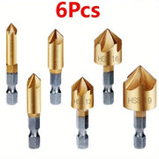6 Pieces Woodworking Chamfering Drill Bit Set 6–19mm HSS Countersink Tools
