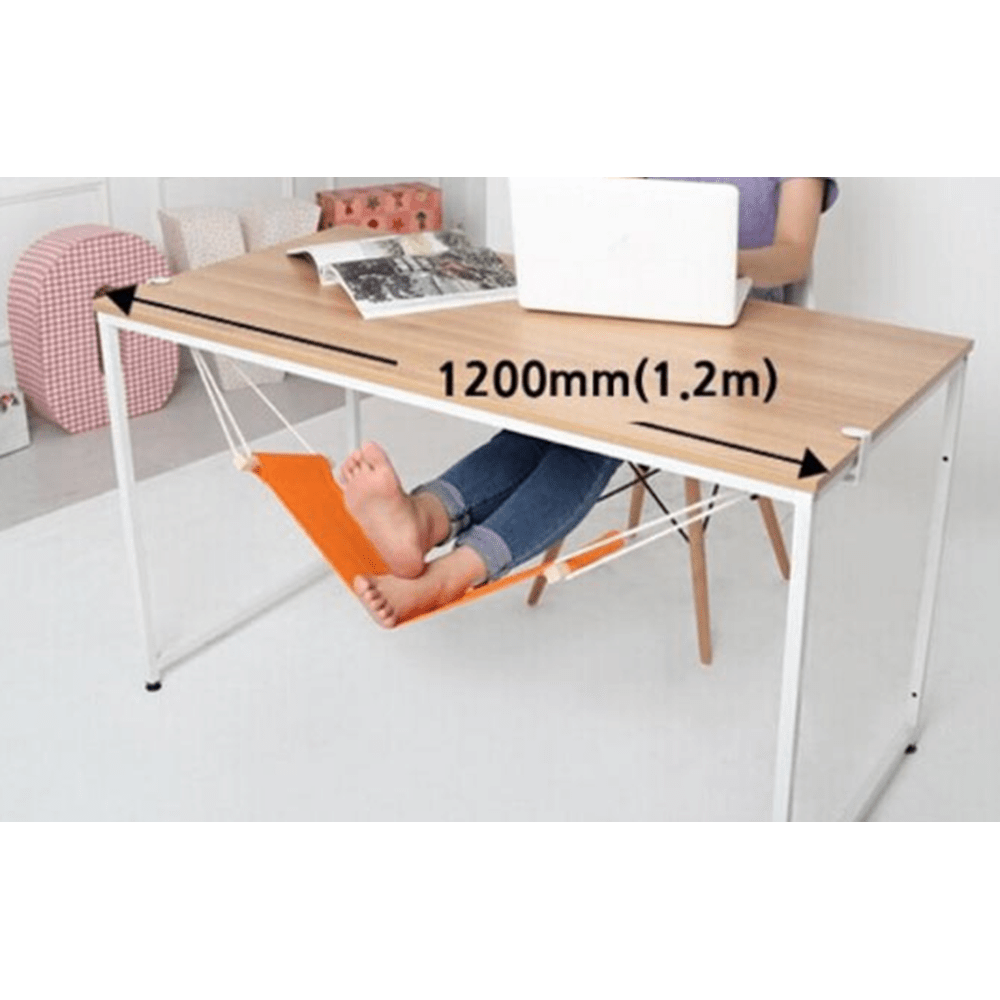 Linen Under-Desk Footrest Hammock Adjustable Support for Office Home Garden Camping Black Orange