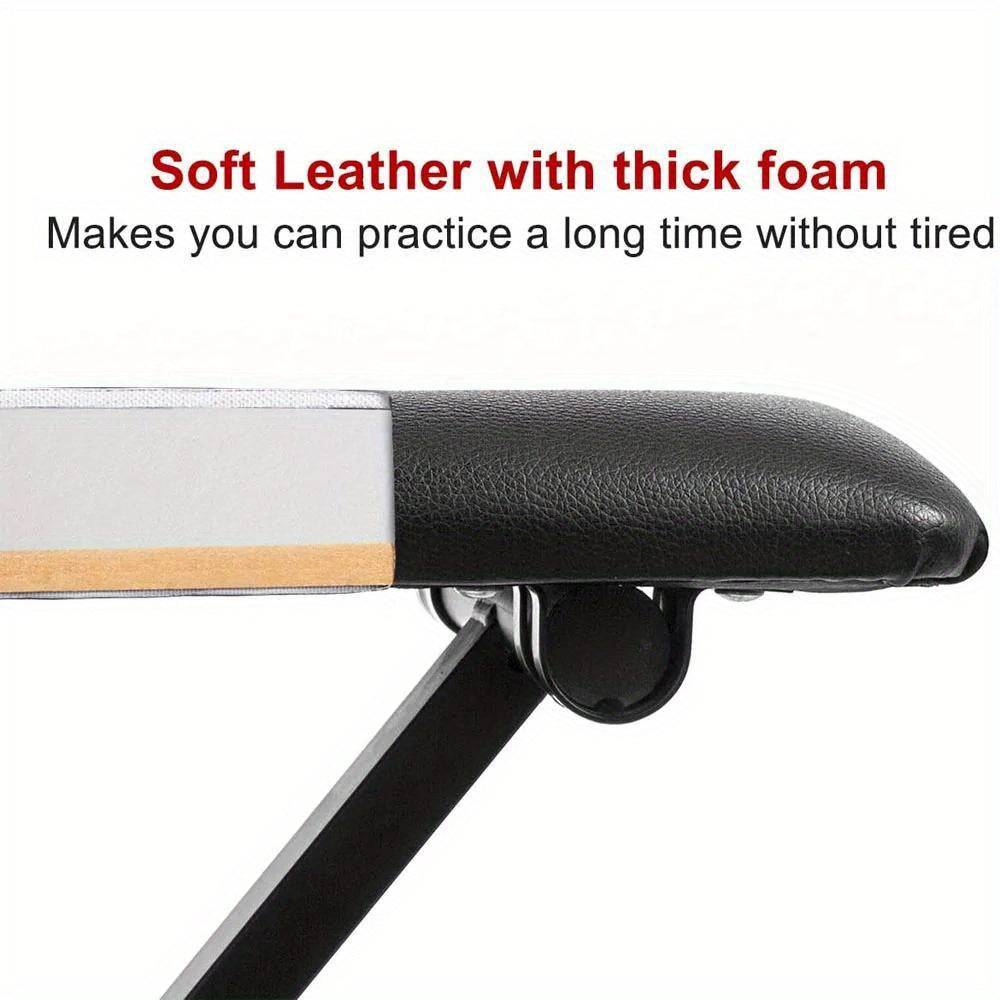 Banco de piano ajustable en poliuretano negro en estilo X con diseño plegable y patas antideslizantes