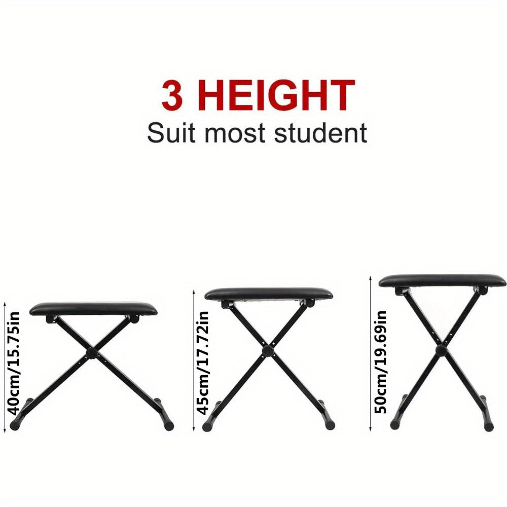 Banco de piano ajustable en poliuretano negro en estilo X con diseño plegable y patas antideslizantes