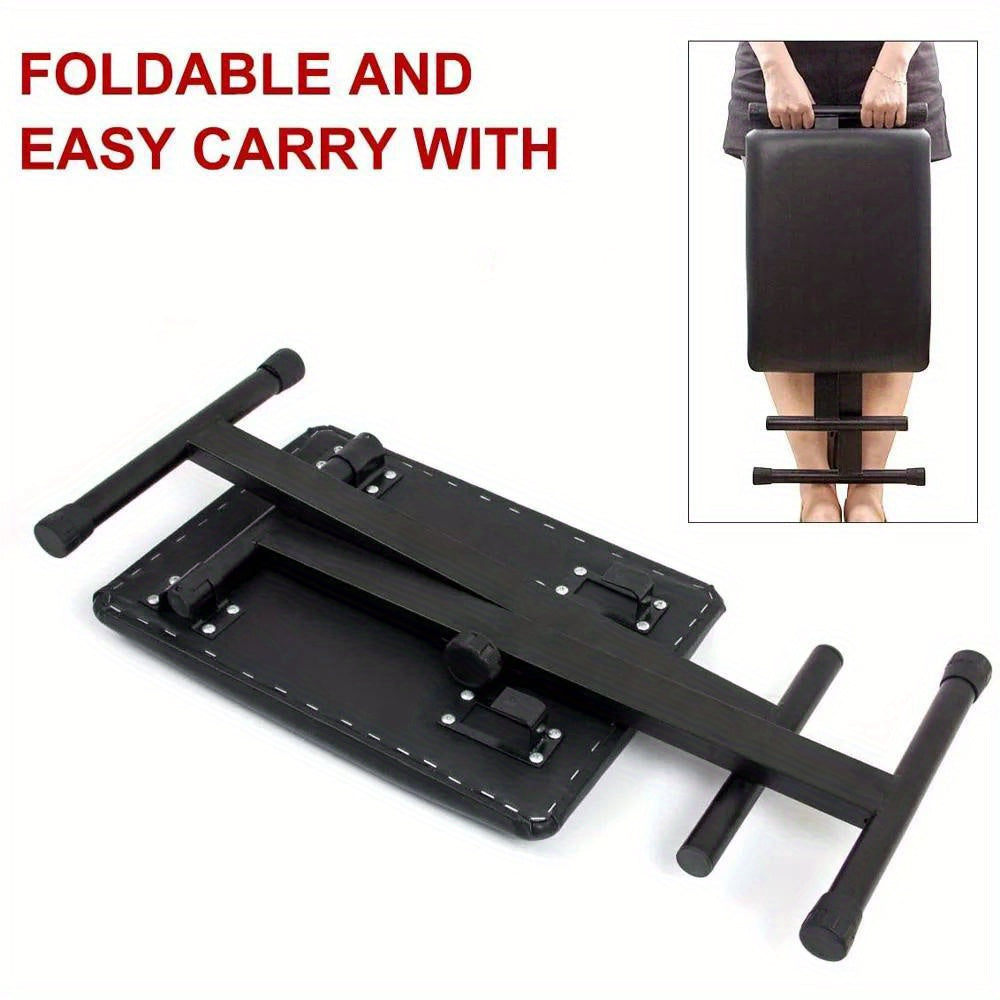 Banco de piano ajustable en poliuretano negro en estilo X con diseño plegable y patas antideslizantes