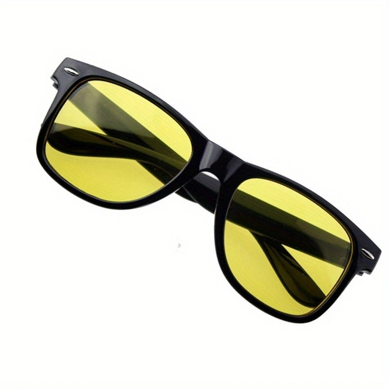 Yellow Lens Night Vision Glasses for Men and Women Driving Rectangle Mirrored Plastic