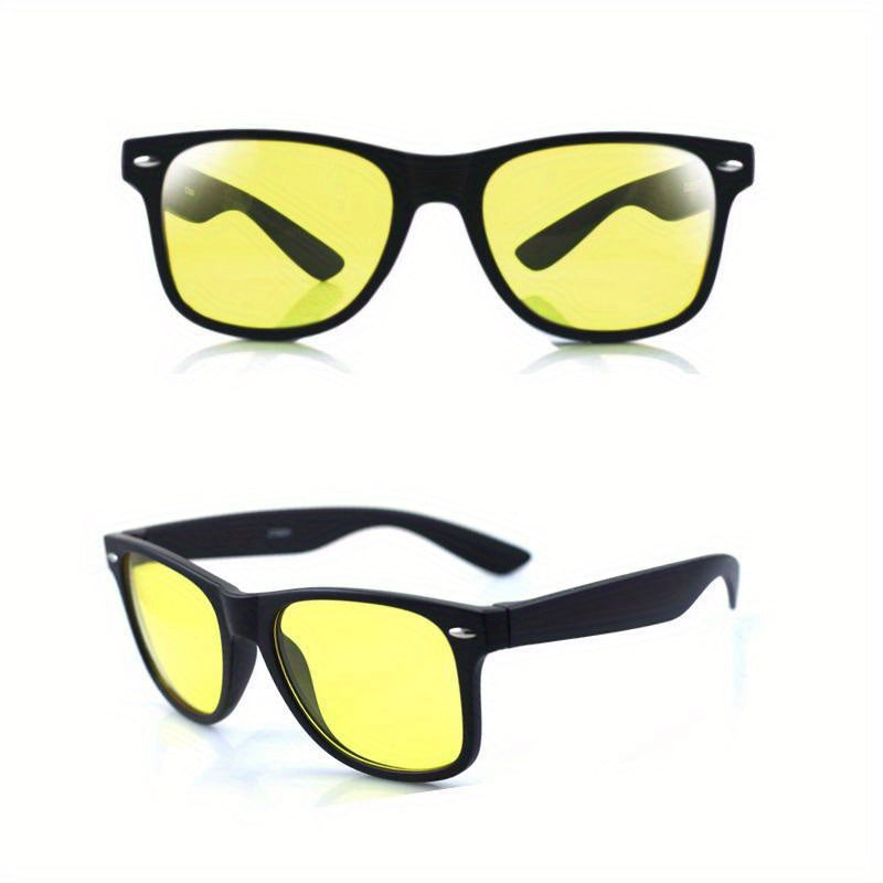 Yellow Lens Night Vision Glasses for Men and Women Driving Rectangle Mirrored Plastic