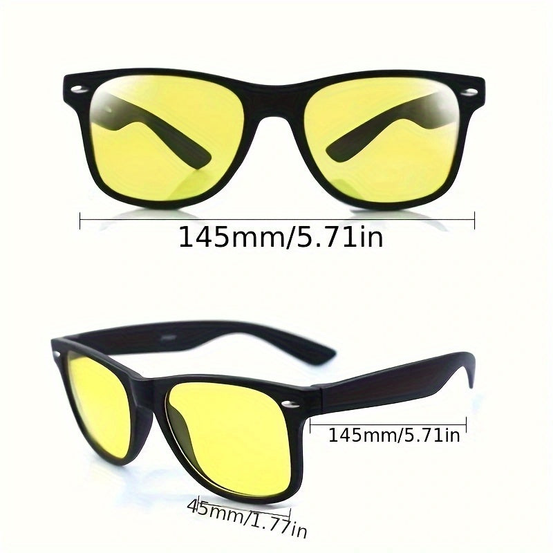 Yellow Lens Night Vision Glasses for Men and Women Driving Rectangle Mirrored Plastic