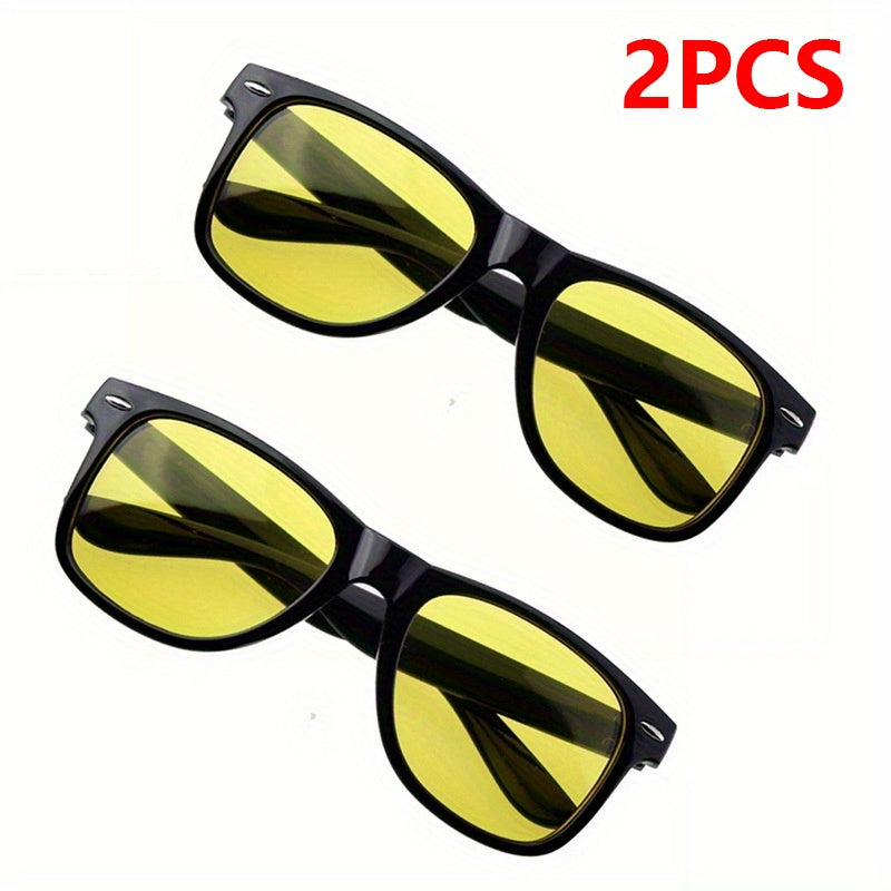 Yellow Lens Night Vision Glasses for Men and Women Driving Rectangle Mirrored Plastic