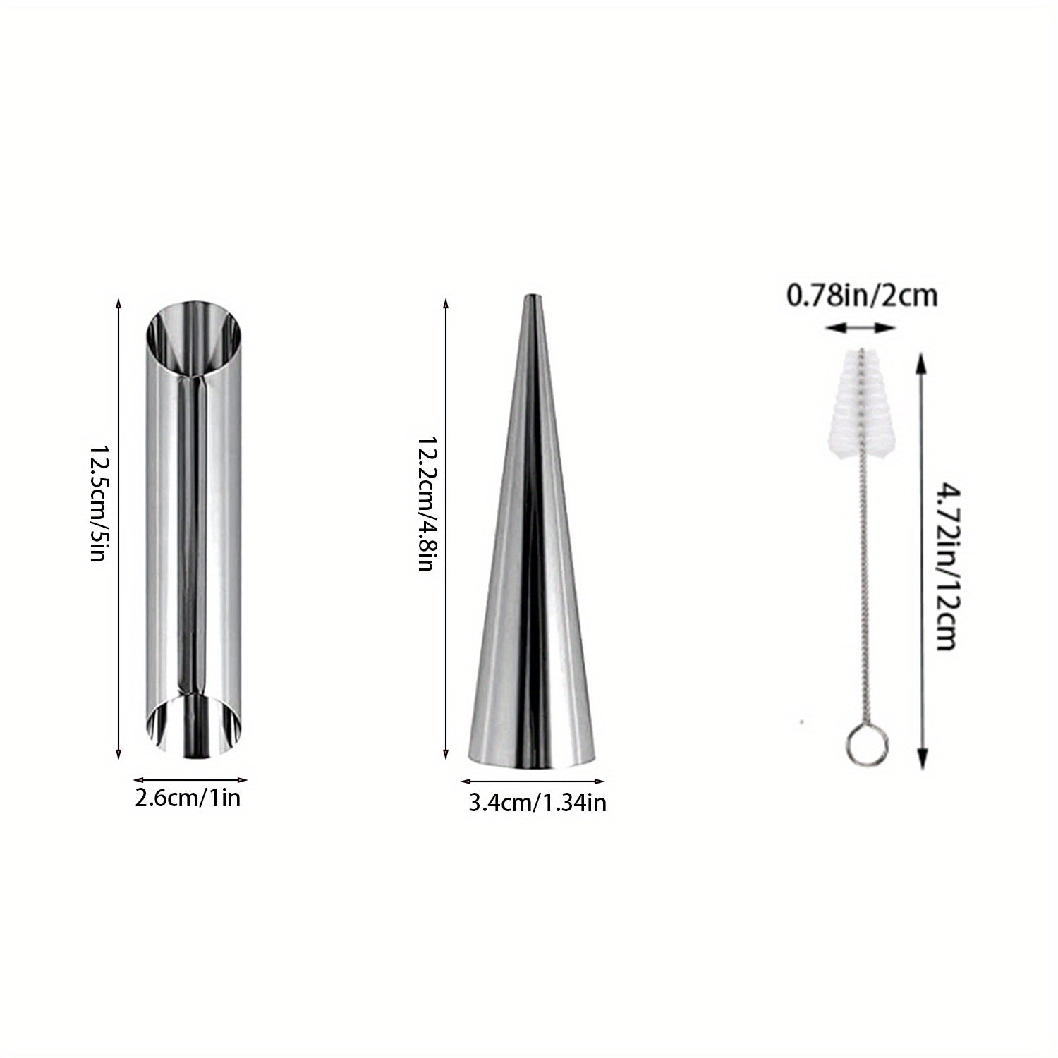 Cream Horn Stainless Steel Mold Set with 9 Conical Tubes and Brush