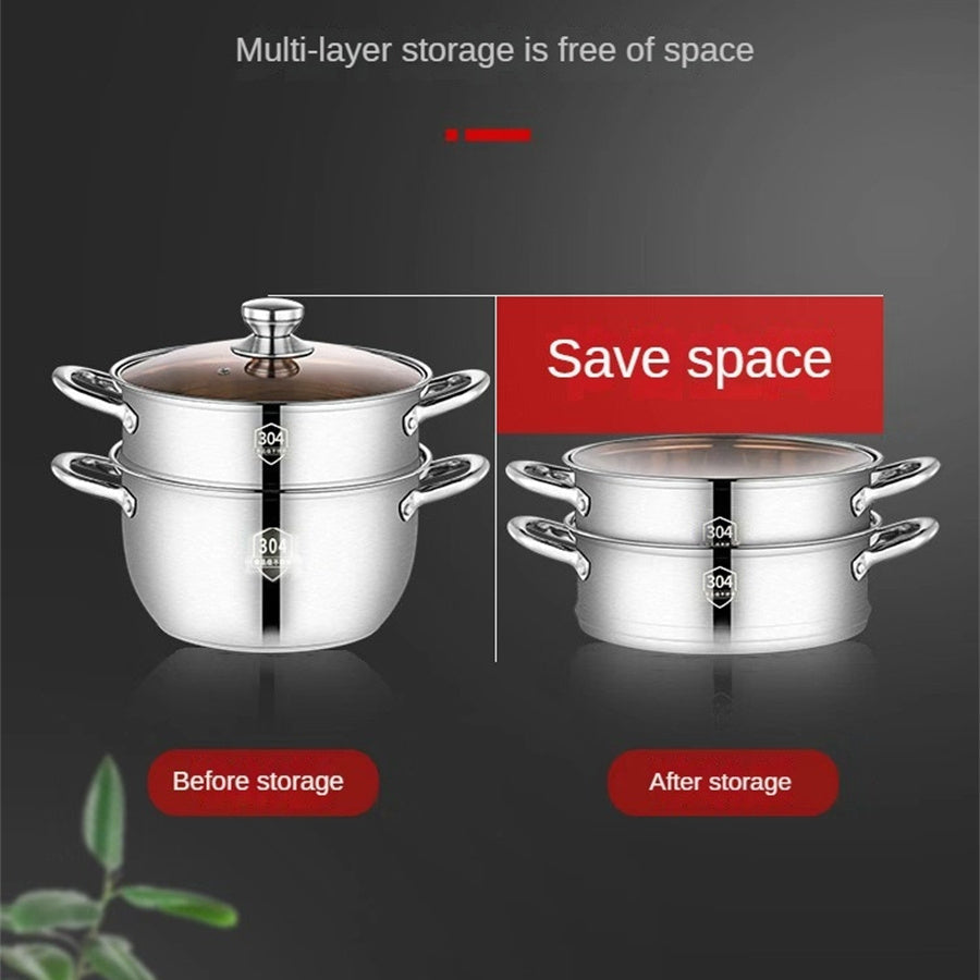 Sartén de acero inoxidable para cocinar con múltiples capas para cocinar al vapor en vitrocerámica o estufa de gas