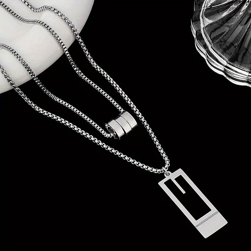Titanium Steel Double-Layered Necklace with Vintage Style Pendant for Daily Wear