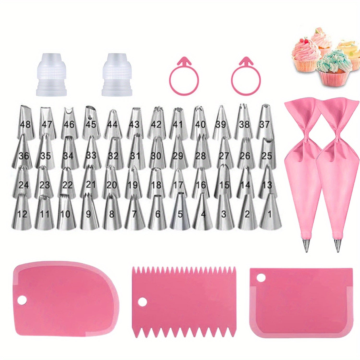 57-Piece Cake Decorating Tool Kit with Piping Bags Nozzles and Accessories for Baking and DIY Cake Decorating