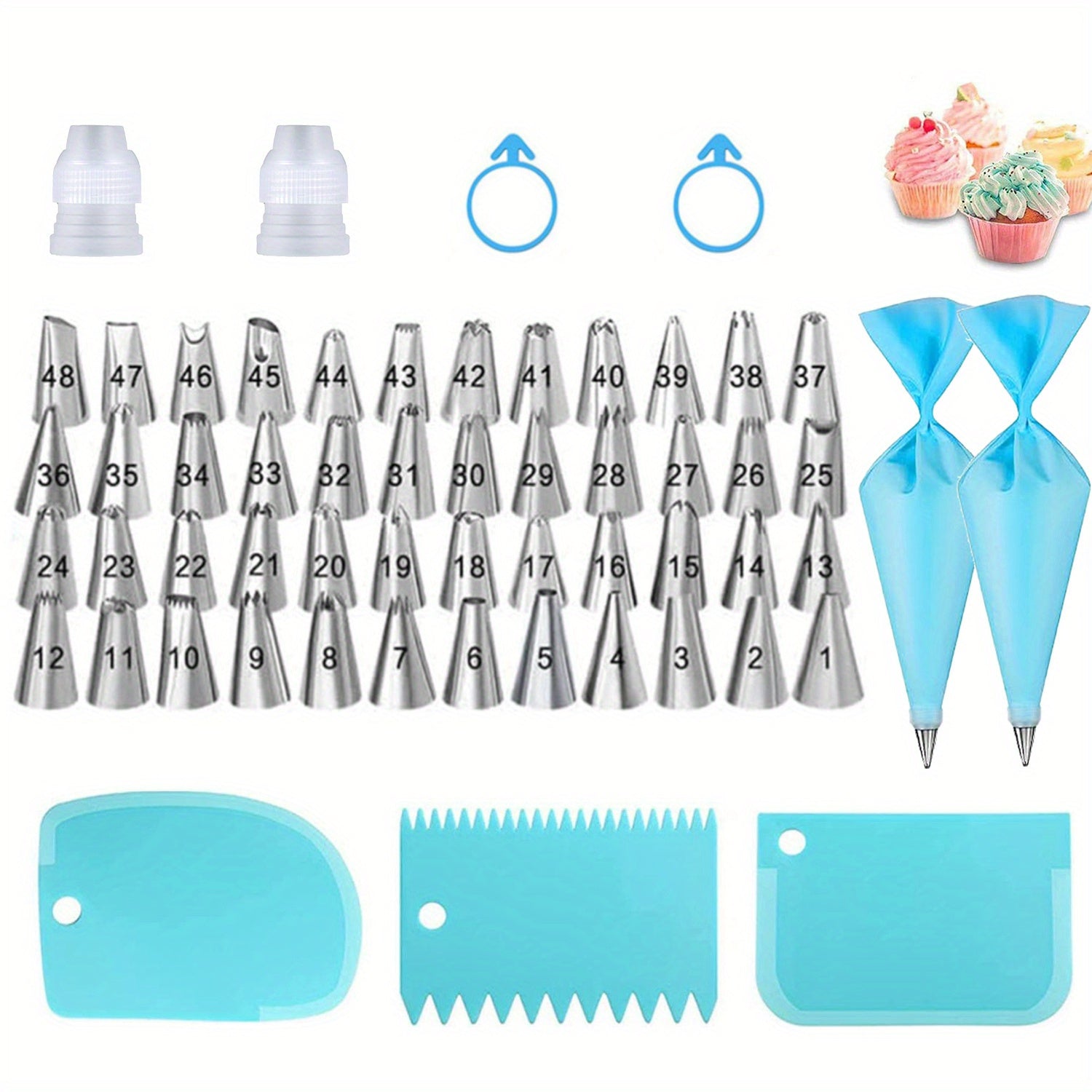 57-Piece Cake Decorating Tool Kit with Piping Bags Nozzles and Accessories for Baking and DIY Cake Decorating