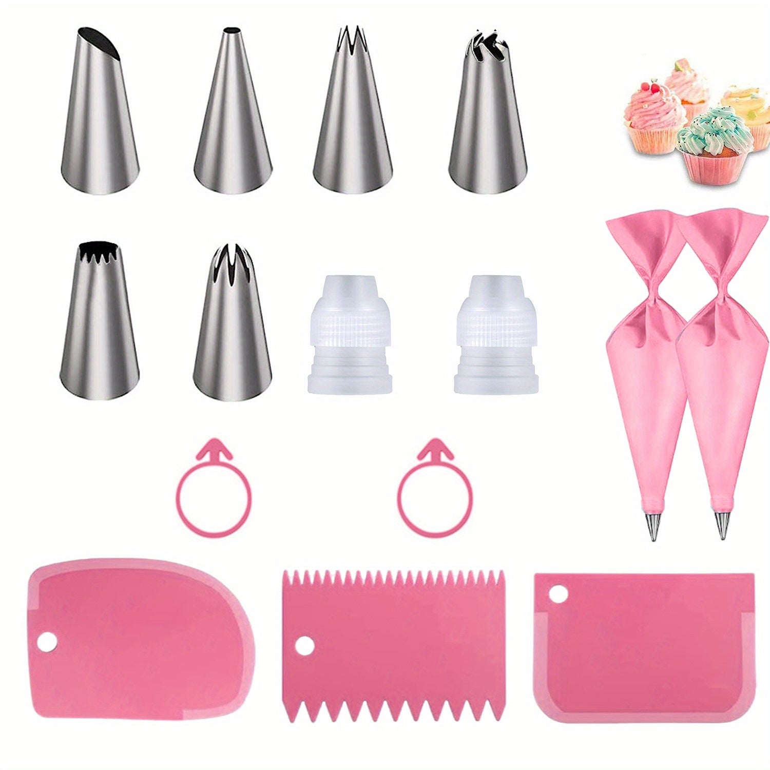 57-Piece Cake Decorating Tool Kit with Piping Bags Nozzles and Accessories for Baking and DIY Cake Decorating