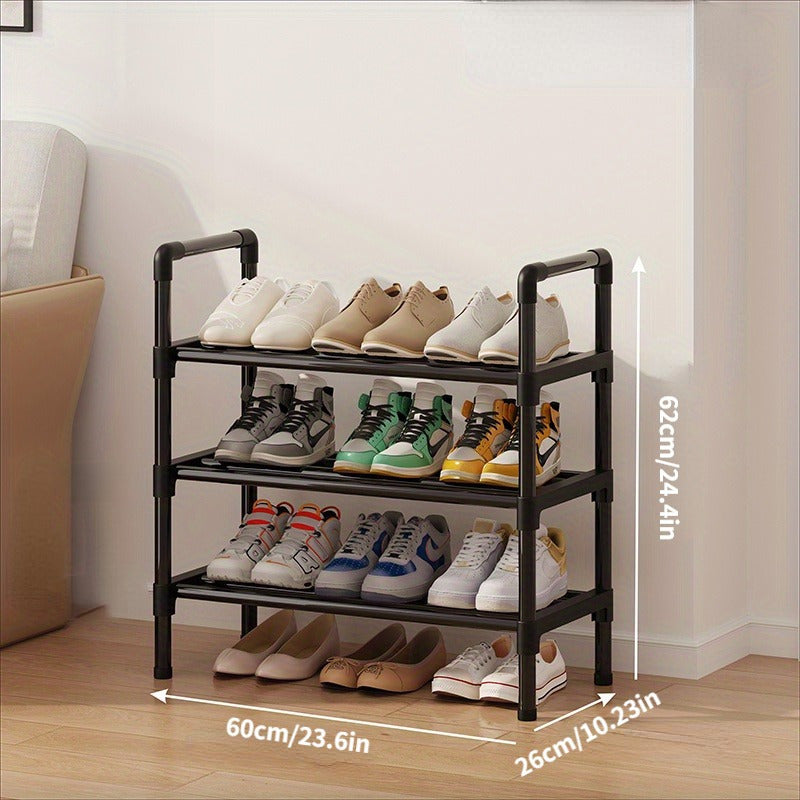 Qora metallli ko‘p qatlamli poyabzal javoni eshik, yotoqxona yoki koridor uchun saqlash