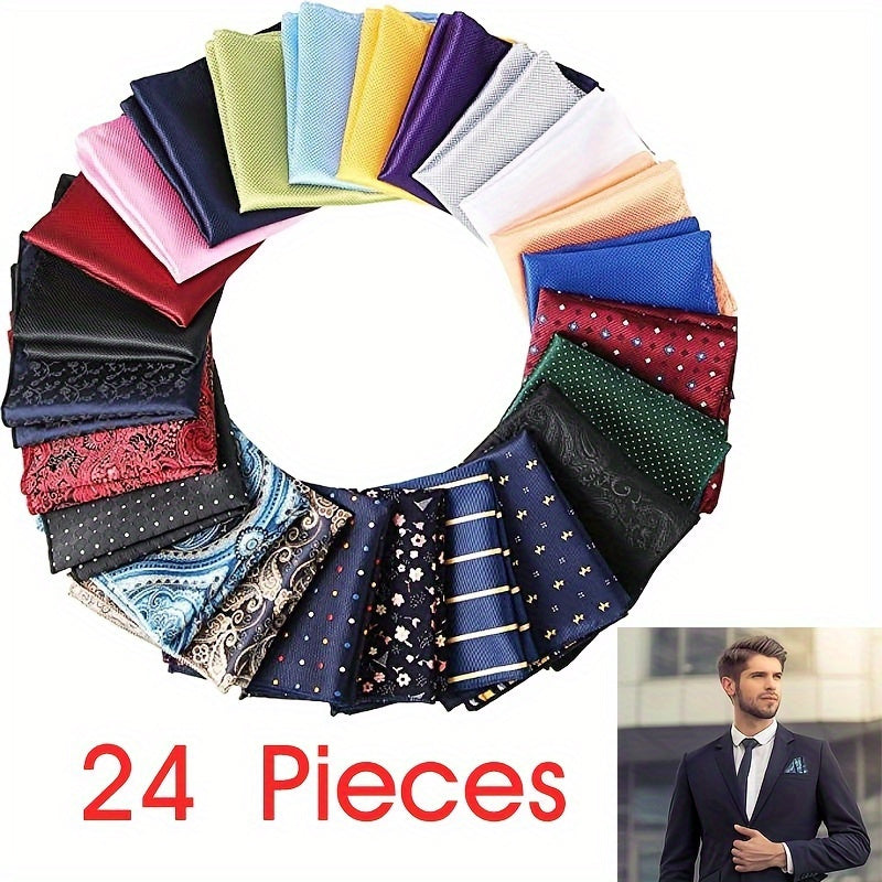 Set of 24 Soft Colored Men's Pocket Squares Handkerchiefs for Weddings and Gifts