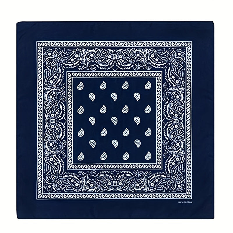 Set of 4 Blue Paisley Print Square Scarves for Headbands Bandanas and Wraps