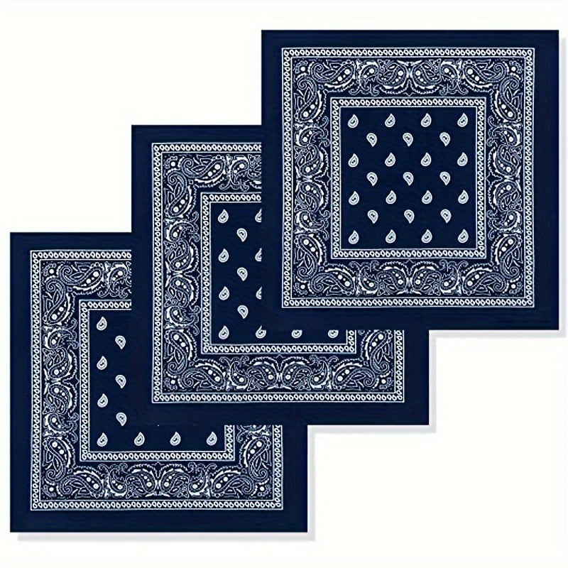 4 ta ko'k paisley bosma kvadrat sharflar to'plami, bosh bog'lamlari, bandanalar va o'rashlar uchun