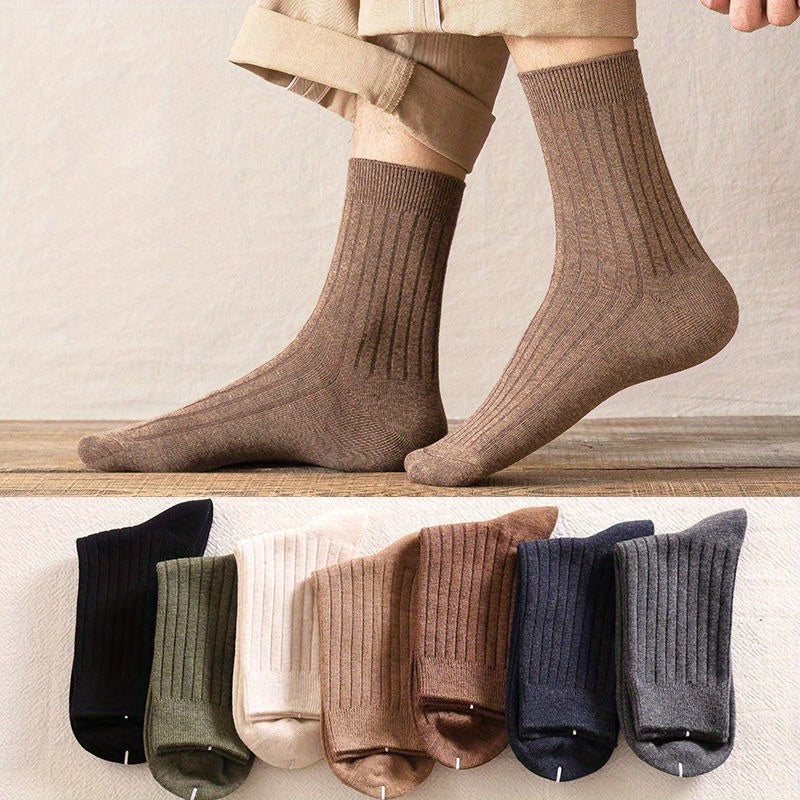 Men's Crew Socks 5 Pairs Solid Knit Breathable Casual All-Season