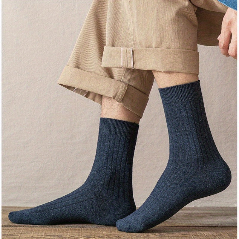 Men's Crew Socks 5 Pairs Solid Knit Breathable Casual All-Season