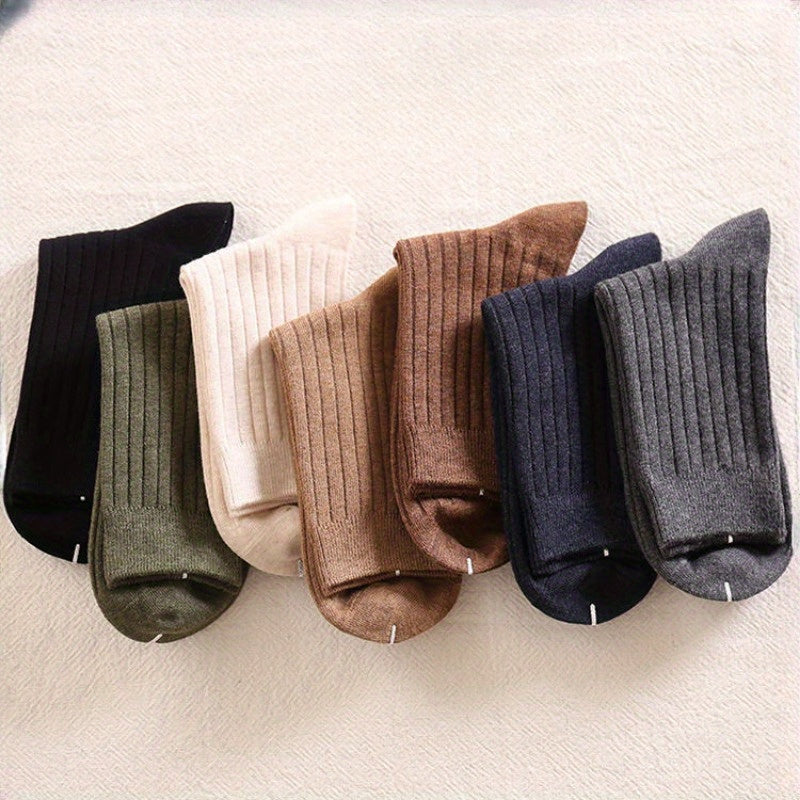 Men's Crew Socks 5 Pairs Solid Knit Breathable Casual All-Season