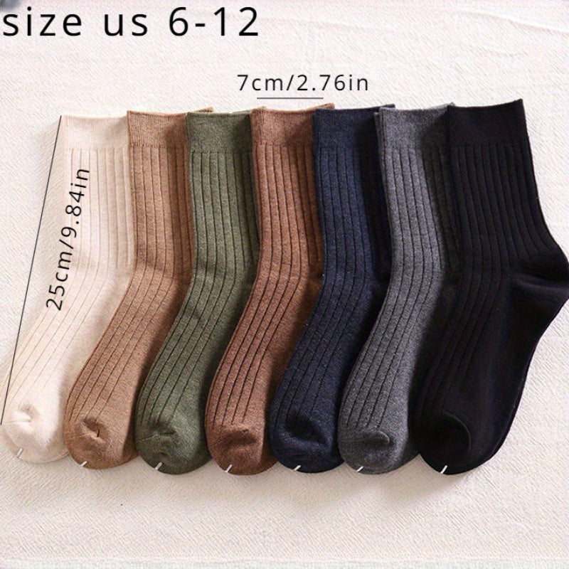 Men's Crew Socks 5 Pairs Solid Knit Breathable Casual All-Season