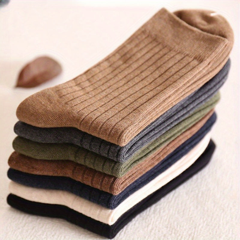 Men's Crew Socks 5 Pairs Solid Knit Breathable Casual All-Season