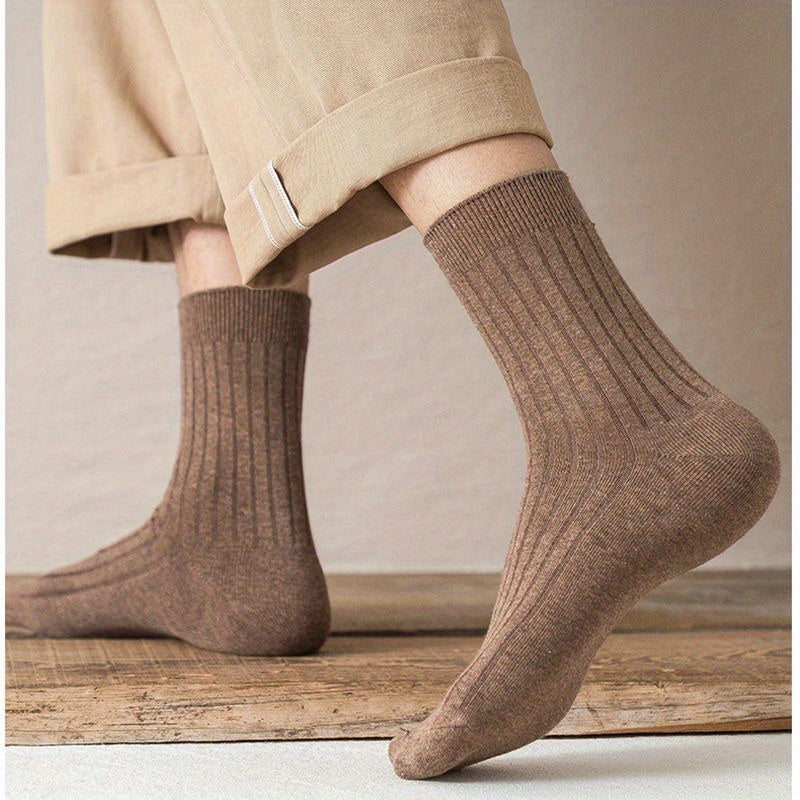 Men's Crew Socks 5 Pairs Solid Knit Breathable Casual All-Season