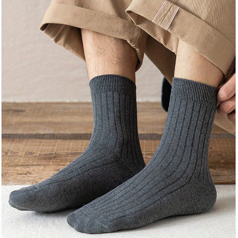 Men's Crew Socks 5 Pairs Solid Knit Breathable Casual All-Season