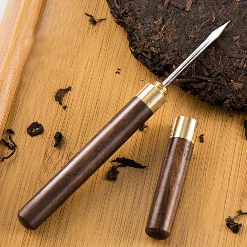 Cuchillo de té de ébano y palo de rosa con aguja y cono para ladrillos de té Pu'er