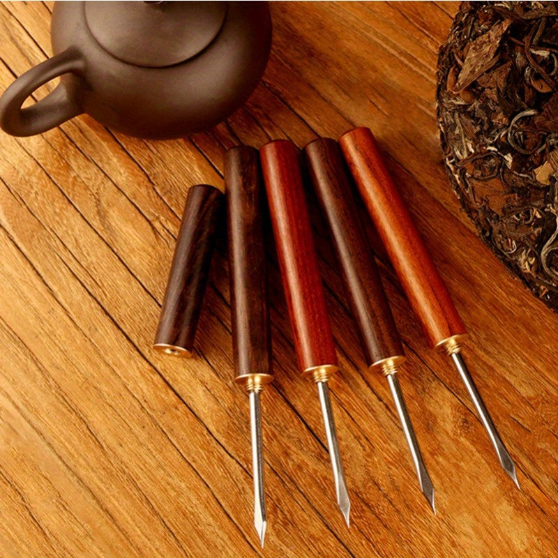 Cuchillo de té de ébano y palo de rosa con aguja y cono para ladrillos de té Pu'er
