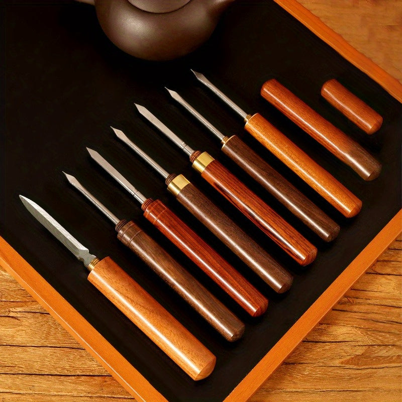 Cuchillo de té de ébano y palo de rosa con aguja y cono para ladrillos de té Pu'er