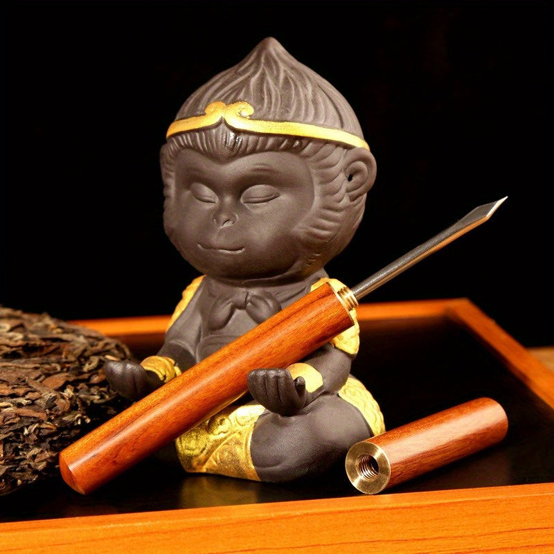 Cuchillo de té de ébano y palo de rosa con aguja y cono para ladrillos de té Pu'er